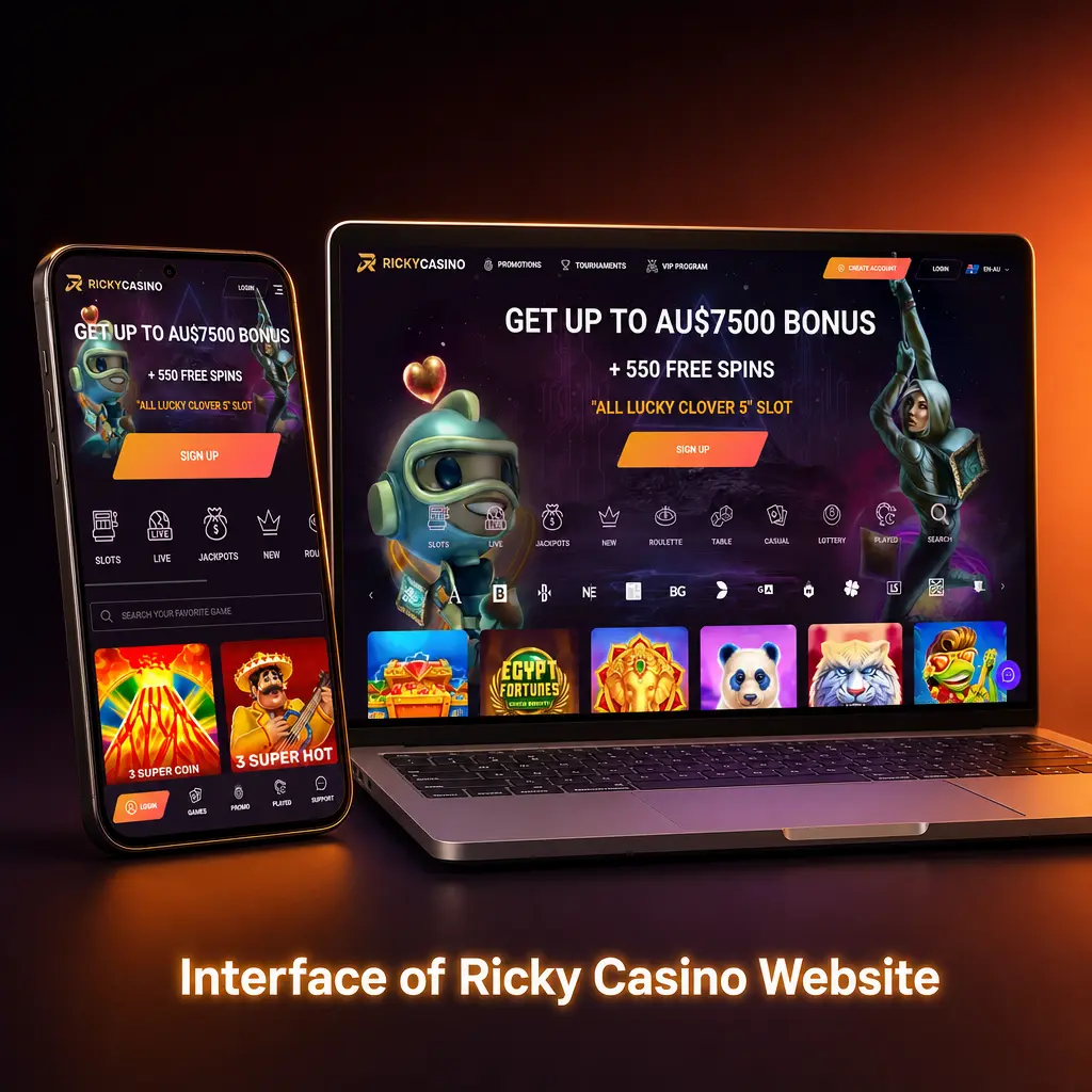 Interface of Ricky Casino Website